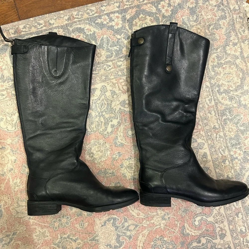 Sam Edelman Wide Calf Sz 7.5 Penny Black Leather Knee-High Riding Boots